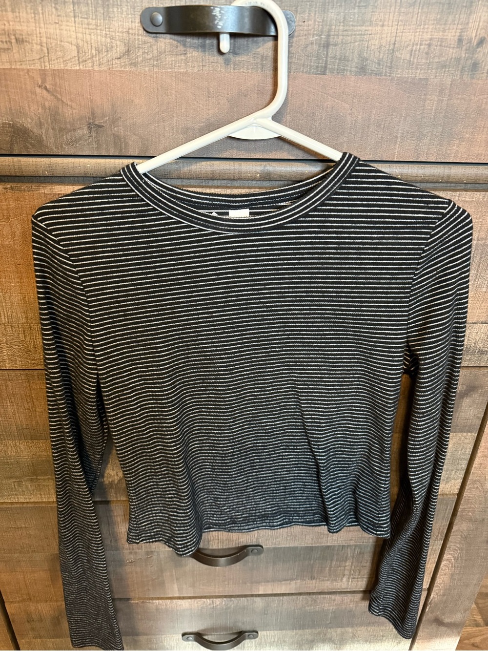Missguided Long Sleeve Black & White Striped Crewneck Top